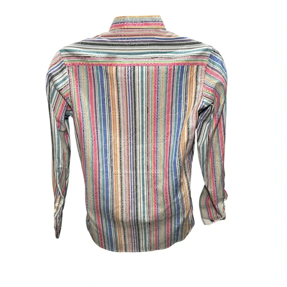 Robert Graham Striped Paisley Pastel Button Down Shirt Boys 18/20 XL 100% Cotton